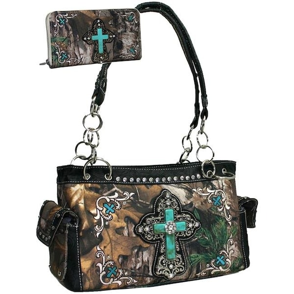 Gold Rush CRL682WC82SET-CAM - BK Western Camouflage Embroidered Cross Purse Wallet Set with Black Trim - Cam & Black CRL682WC82SET-CAM/BK - main
